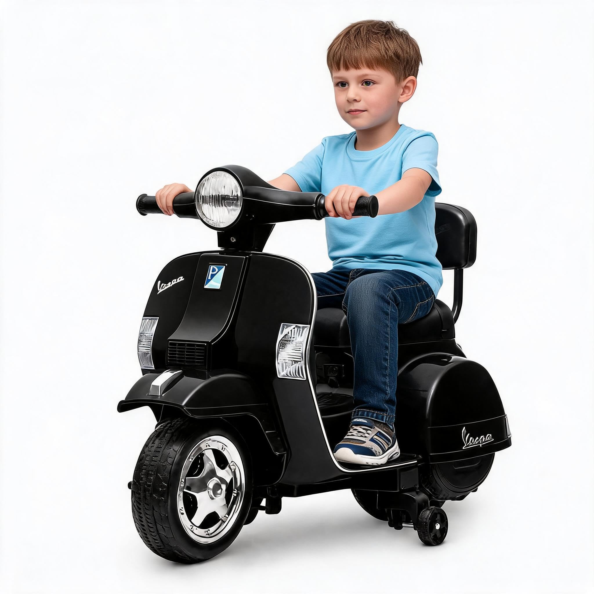 IDEALHOUSE Licensed Classic 6V Kids Electric Ride-on Scooter Motorbike 4-Wheel Anti-Tip Stability with Padded Seat Backrest for Age 3-7,black