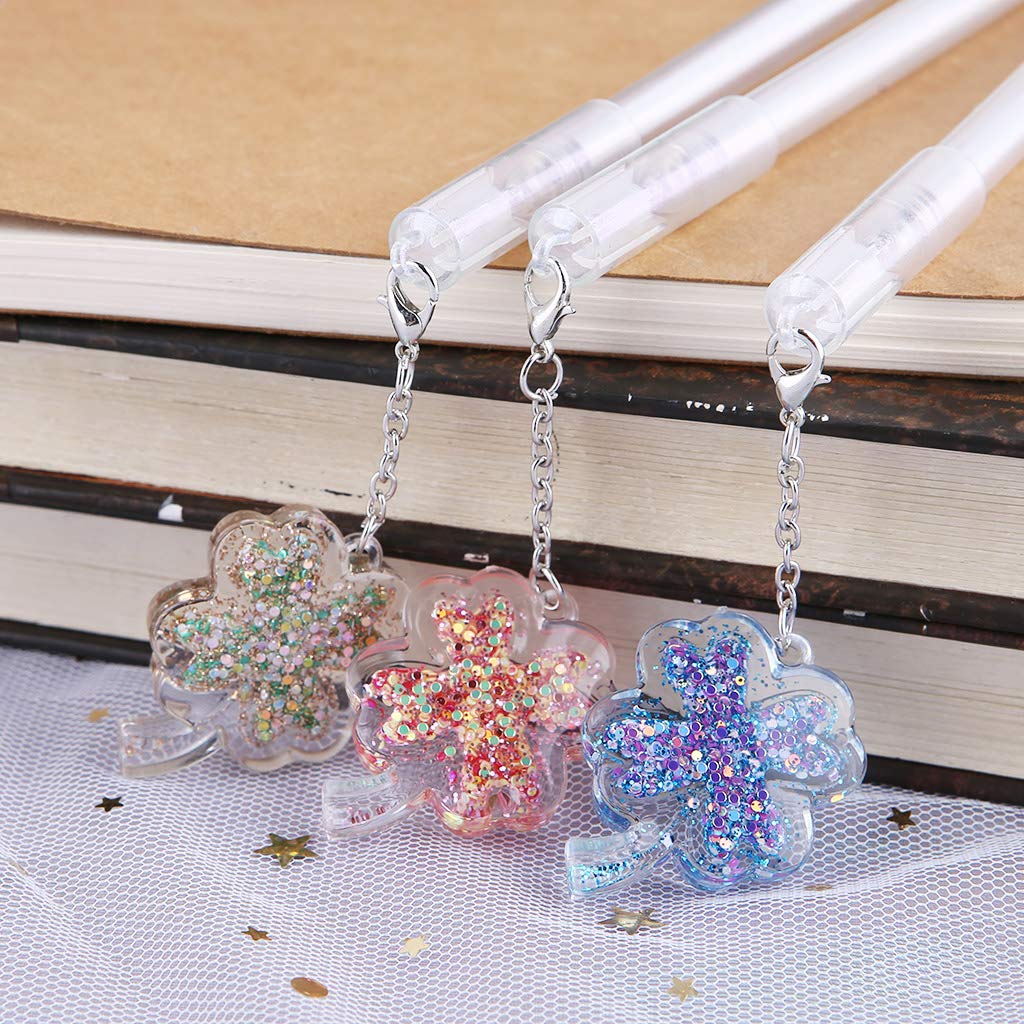 JUNESUN Gel Pen with 0 5mm Point Cartridge Pen Chain Decor Black Ink Shinny Clover Embellishment Stationery Supplies — view 6