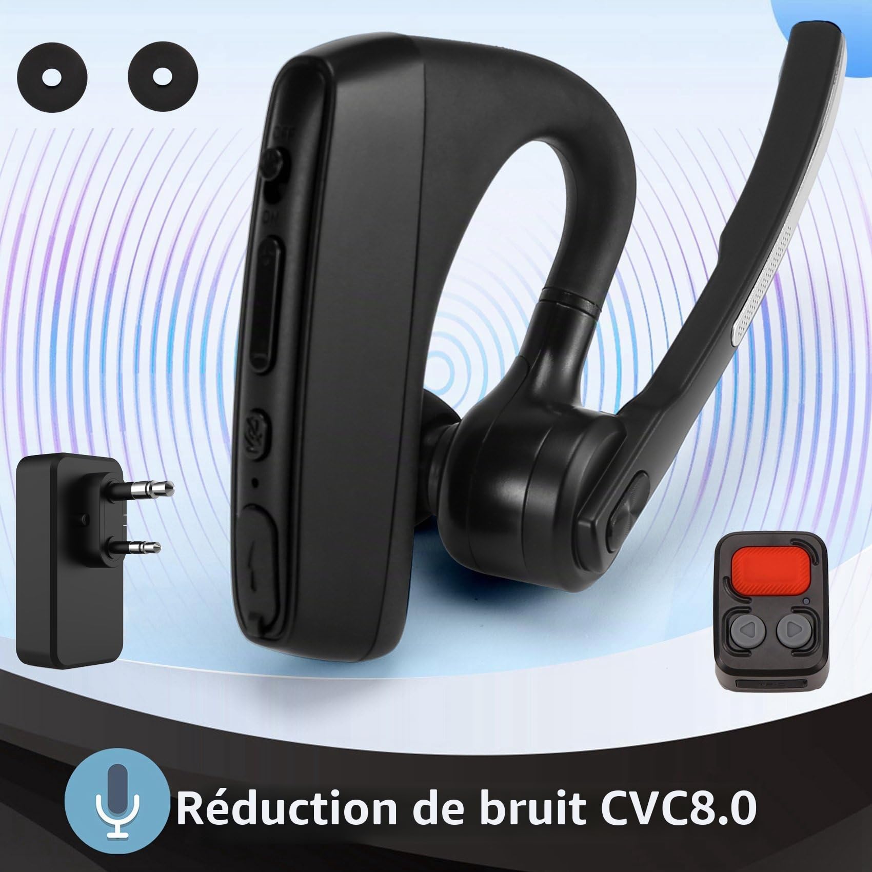 Écouteur Bluetooth Talkie-Walkie avec Adaptateur de Prise K Télécommande PTT sans Fil pour Hôtel-Restaurant