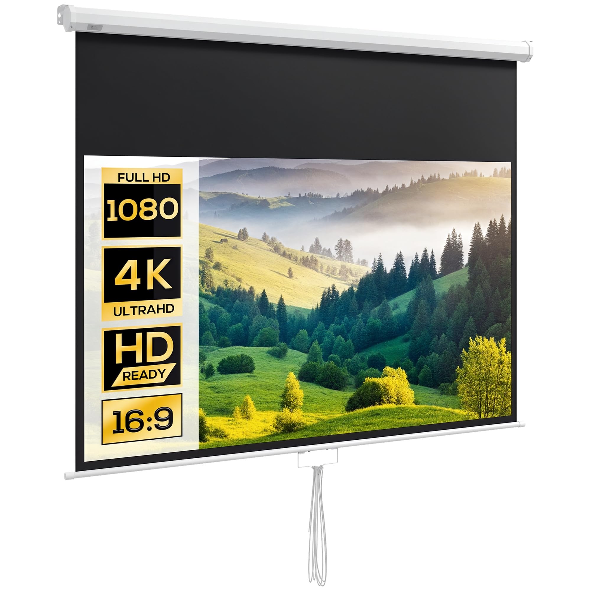 HOMCOM Pantalla de Proyector Manual 80 Pulgadas Pantalla de Proyección Portátil Formato 16:9 con Altura Ajustable para Interior y Exterior Cine en Casa Patio 172x96 cm Blanco