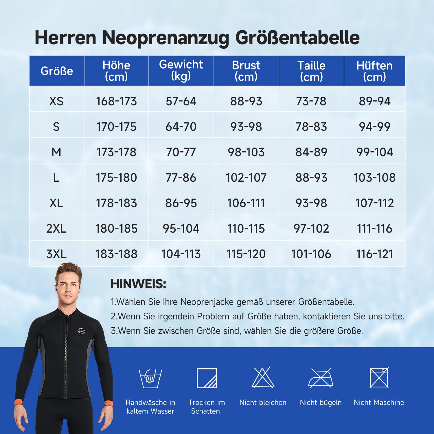 Combinaison en néoprène pour homme et femme - 3 mm - Combinaison en néoprène - Veste pour garder au chaud - Manches longues - Fermeture éclair avant - Haut en néoprène pour la plongée, le surf, la