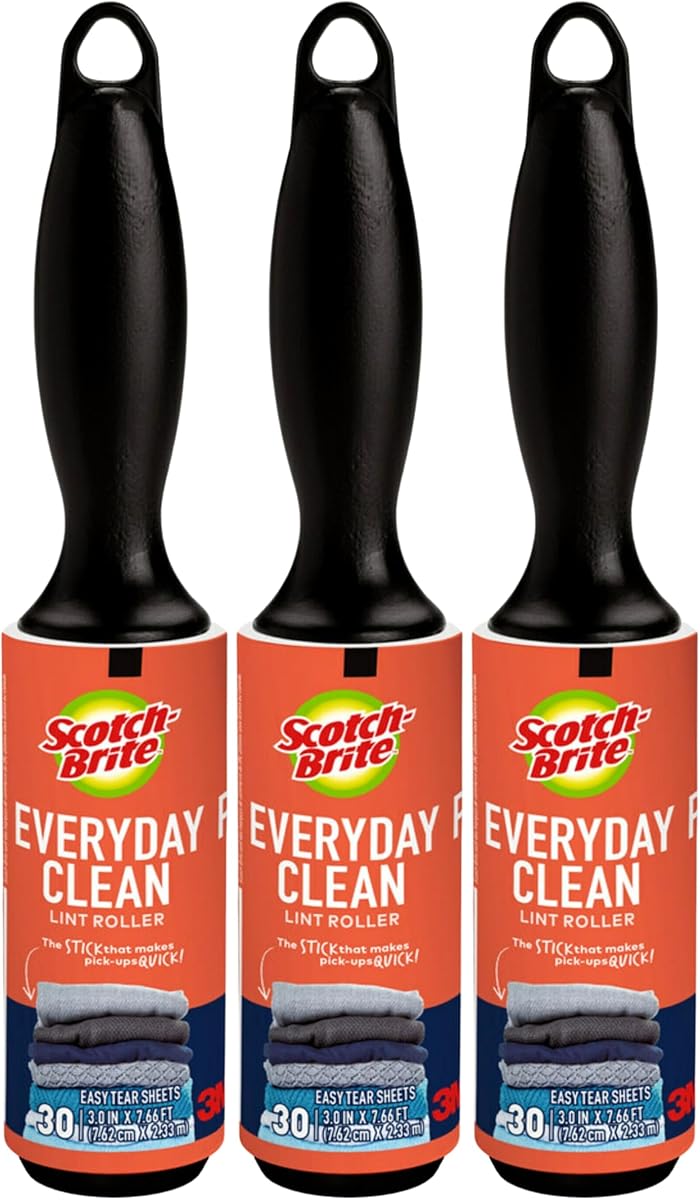 Scotch 3M Mini rodillos de pelusa, paquete de 6 (30 hojas cada uno), quitapelusas pegajosos de tamaño viaje para ropa, muebles y pelo de mascotas (paquete de 3 (30 hojas cada uno))