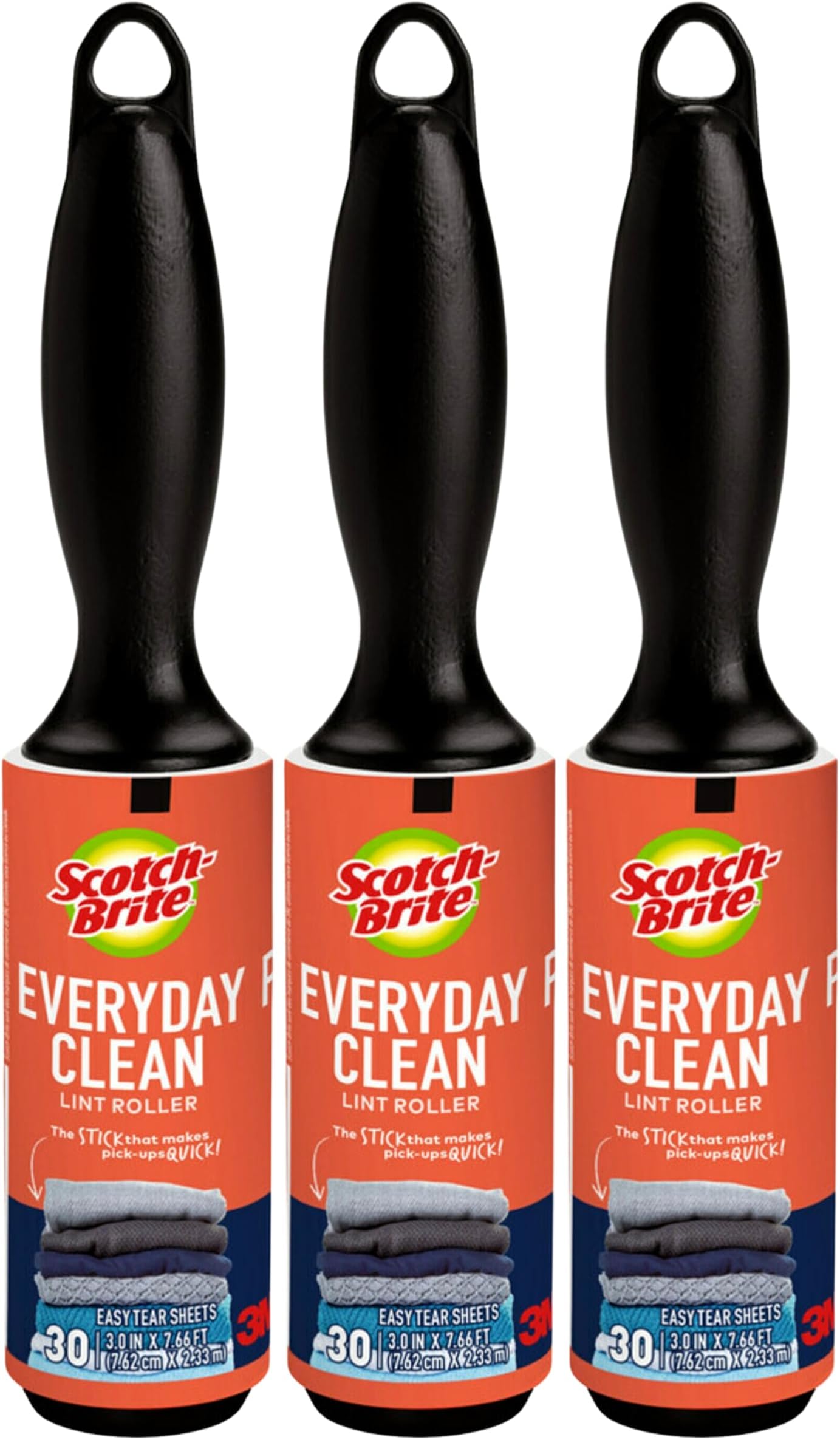 Scotch 3M Mini Lint Rollers 3-Pack (30 Sheets Each), Travel-Size Sticky Lint Removers for Clothes, Furniture and Pet Hair