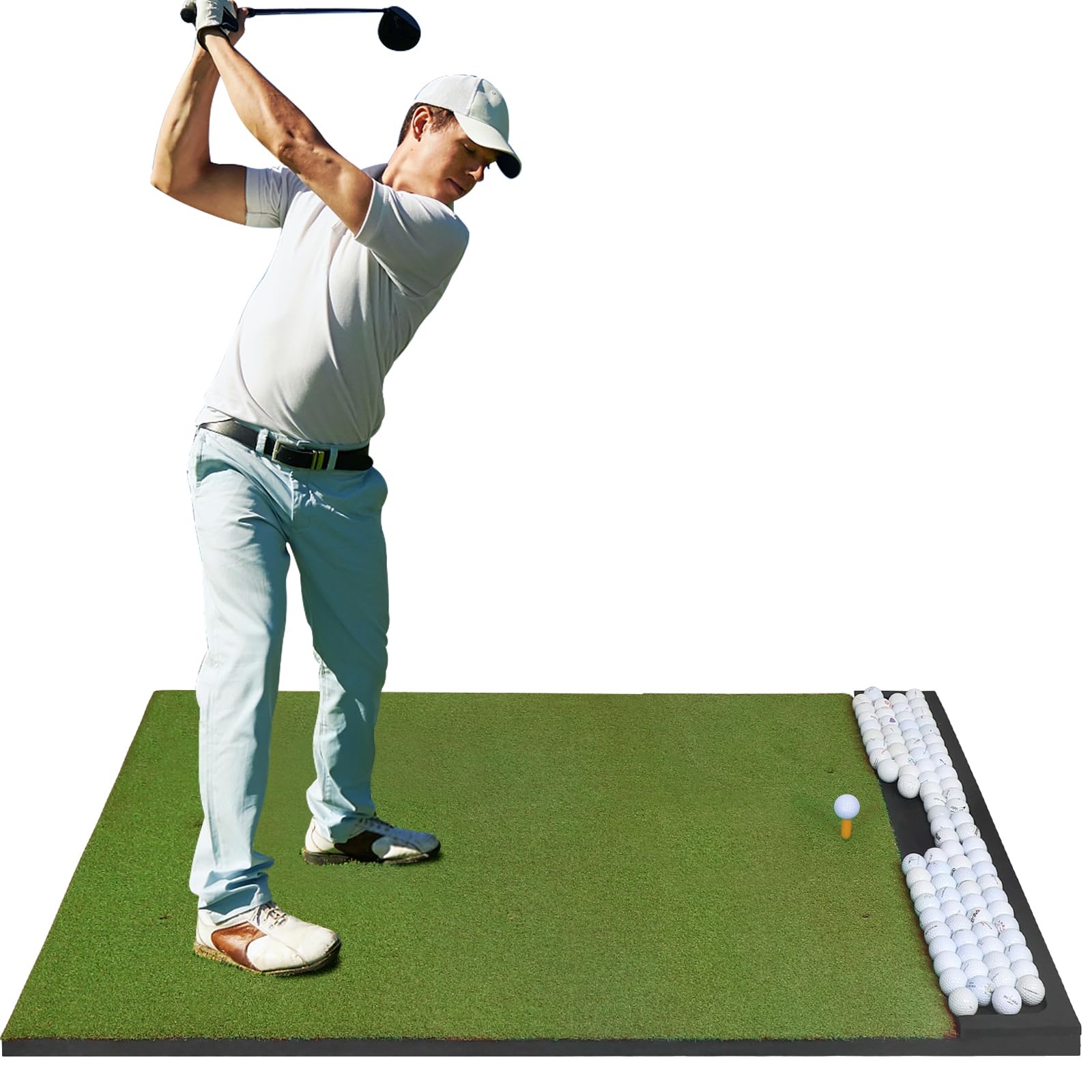Integrated 5x4ft 6x4ft Golf Mat with Ball Tray, Thickening Golf Mats Practice Outdoor & Indoor, Artificial Turf Mat with 3 Tee for Hitting, Driving, Chipping
