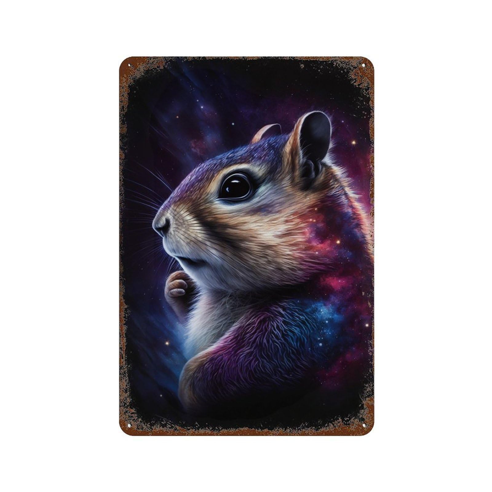 Galactic Chipmunk Art Print Rusty Metal Tin Sign 11.8"x7.9", Rustic Home Decor for Garage, Pub Or Kitchen