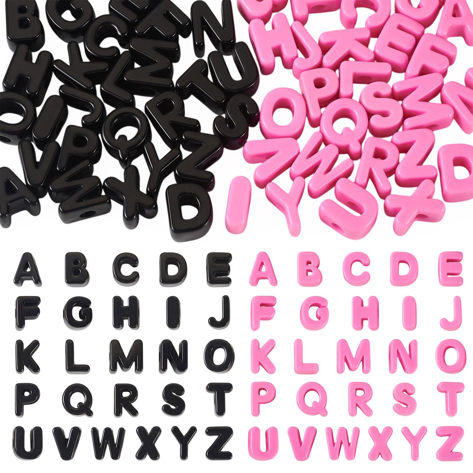 Cheriswelry 52Pcs Pink A-Z Letters Acrylic Beads Black Alphabet European Beads Large Hole Acrylic Focal Bead for Jewelry Making Necklace DIY Keychains Pens โ image 1