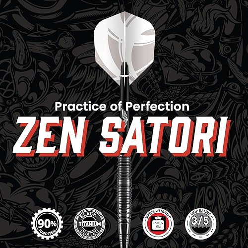 Miniatura 2 de Shot! Darts Zen Satori - Juego de puntas de acero para lanzar dardos profesionales de 90 % tungsteno, fabricado en Nueva Zelanda - Vuelos de dardos