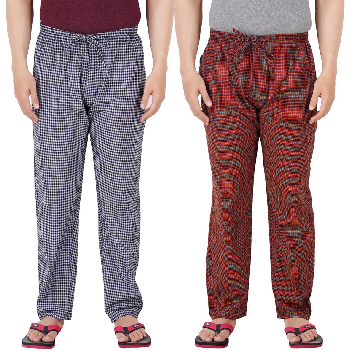 Alpha Men's Cotton Check Pyjama/Pajama for Night/Lounge Wear - Black/Red Checked Pack of 2-image-11