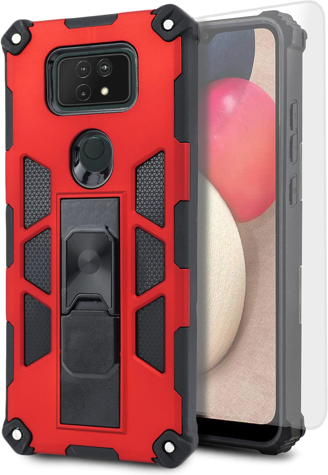 Lozeguyc For Cricket Icon 6 / ATT Verge Case With 1 Pack Screen Protector,Dual Layer Hybrid Heavy Duty Defender Protection,Sleek Rugged Reinforced Cushion Corner Kickstand Shockproof Bumper Cover Red - View #2