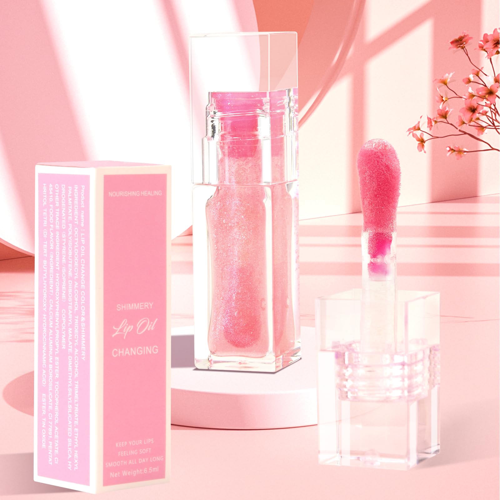 Plumping Lip Oil Tinted, Hydrating Lip Gloss, Glitter Shine Liquid Lipstick Moisturizing Lip Gloss Tint for Women, Long Lasting Nourishment Plumping Lip Gloss Lip Oil for Makeup, Color Changing Lip