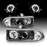 for 1998-2004 Chevy S10 Blazer Black Projector LED Halo Replacement Headlights Set - Passenger and Driver Side