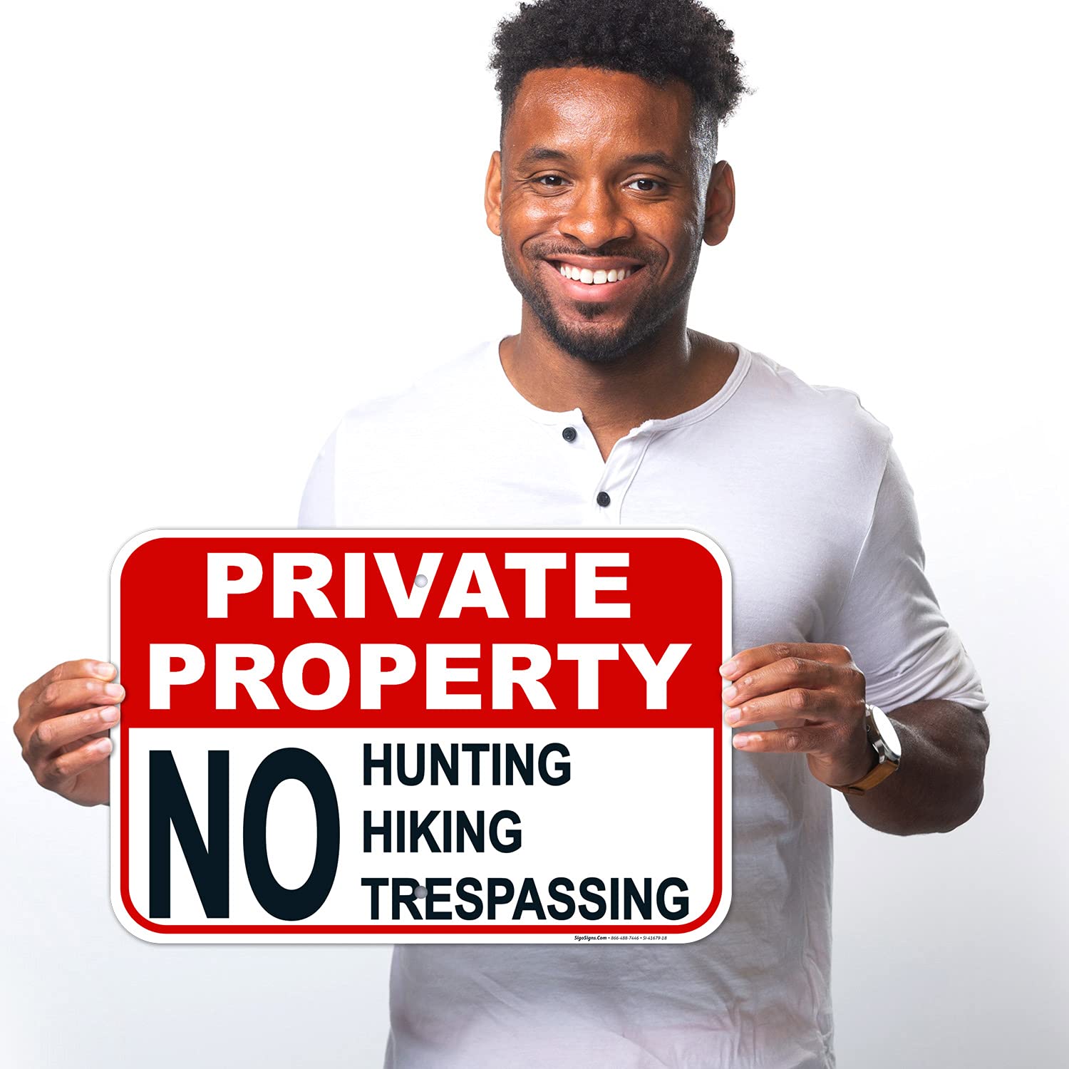 Private Property No Hunting Hiking Sign, 12x18 Inches, Rust Free .063 Aluminum, Fade Resistant, Made in USA