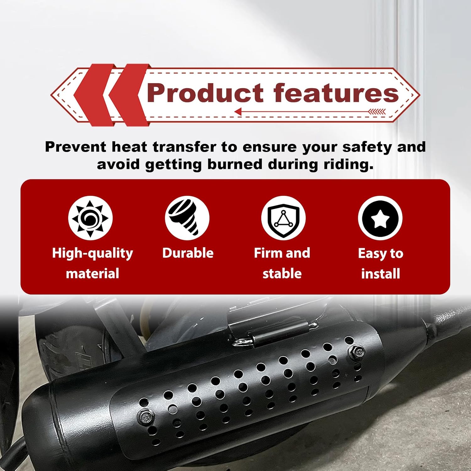 Motorcycle Heat Shield, Aluminum Exhaust Heat for Universal, Pipe Heat Shield Cover Guard Protector with 2 Stainless Steel Clamps (Black)