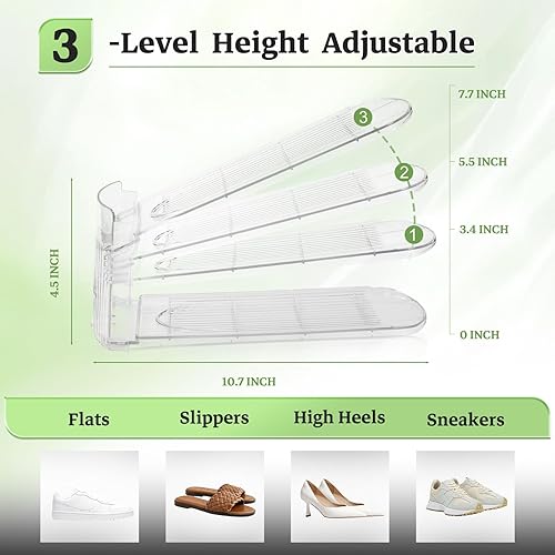 Miniatura 2 de Organizador de ranuras para zapatos, apilador de zapatos transparente para armario, estante ajustable para zapatos, almacenamiento y ahorro de