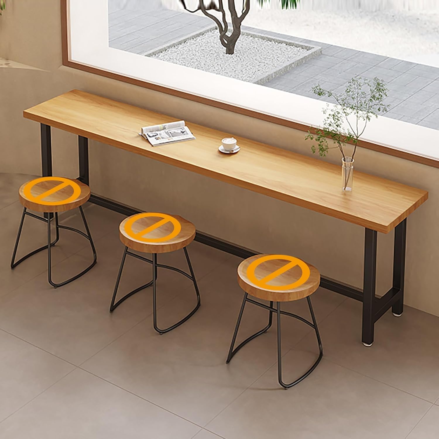 Counter Height Table, Height 75 Cm Solid Wood Bar Table Easy to Assemble with Non-Slip Feet Pub Pub Table Space Saving Ideal for Bars Cafes Restaurants (stools Not Included)(Black,140x40x75cm)