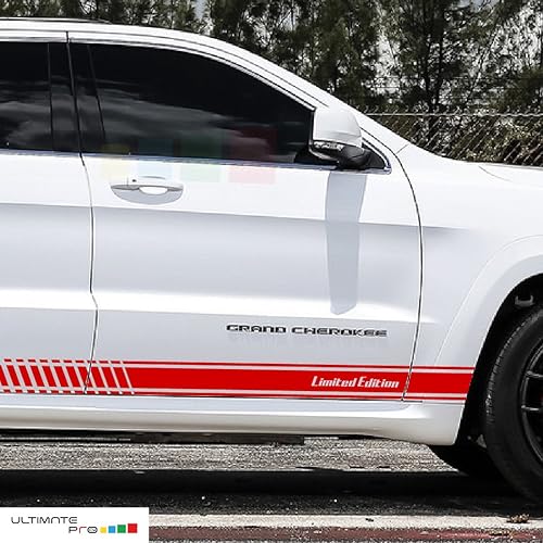 Miniatura 2 de Juego de calcomanías de rayas laterales de carreras compatibles con Jeep Grand Cherokee Limited Edition (rojo)