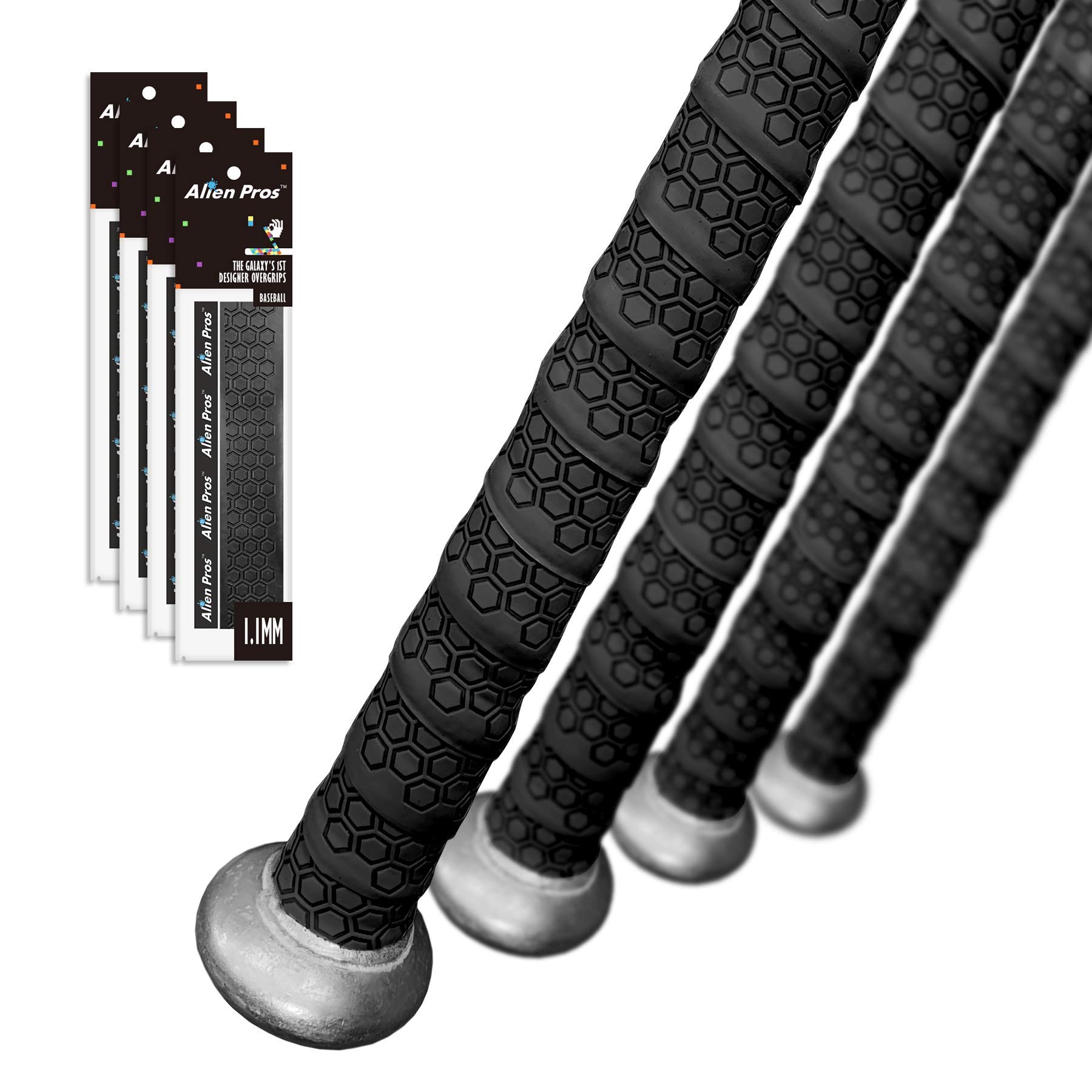 Alien Pros Bat Grip Tape for Baseball (2 Grips/4 Grips) 1.1 mm Precut and Pro Feel Bat Tape Replacement for Old Baseball bat Grip Wrap Your Bat for an Epic Home Run (2 Grips/4 Grips)