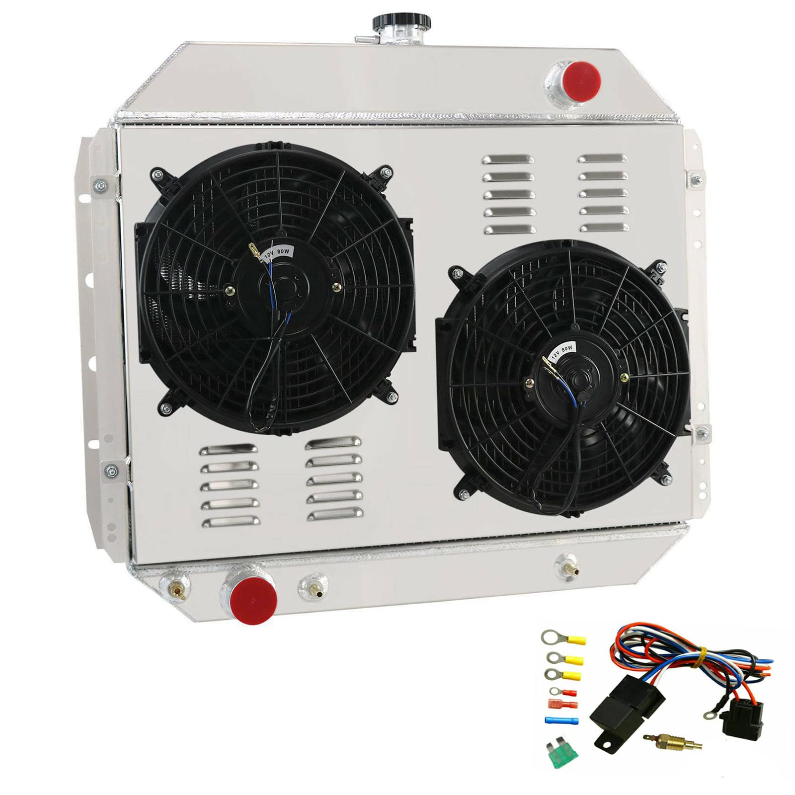 4 Row Radiator&Shroud Fan For Ford Bronco Truck&F100 F150 F250 F350 V8 1966-1979 1967 1968 1969 1970 1971 1972 1973 1974 1975 1976 1977 1978 All Aluminum Downflow Radiator