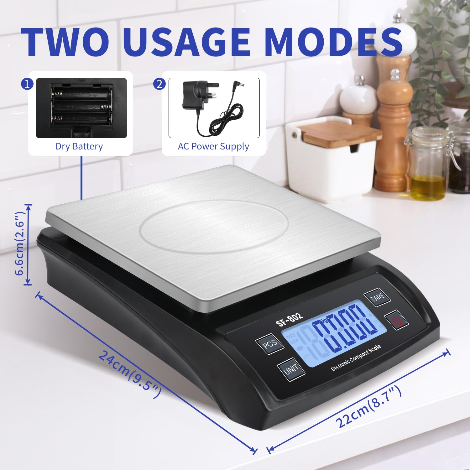Báscula digital grande de cocina de 30 kg, báscula electrónica de pesaje de alimentos para preparación de comidas, hornear, cocinar carne, báscula de pan inoxidable con pantalla LCD, función de tara,