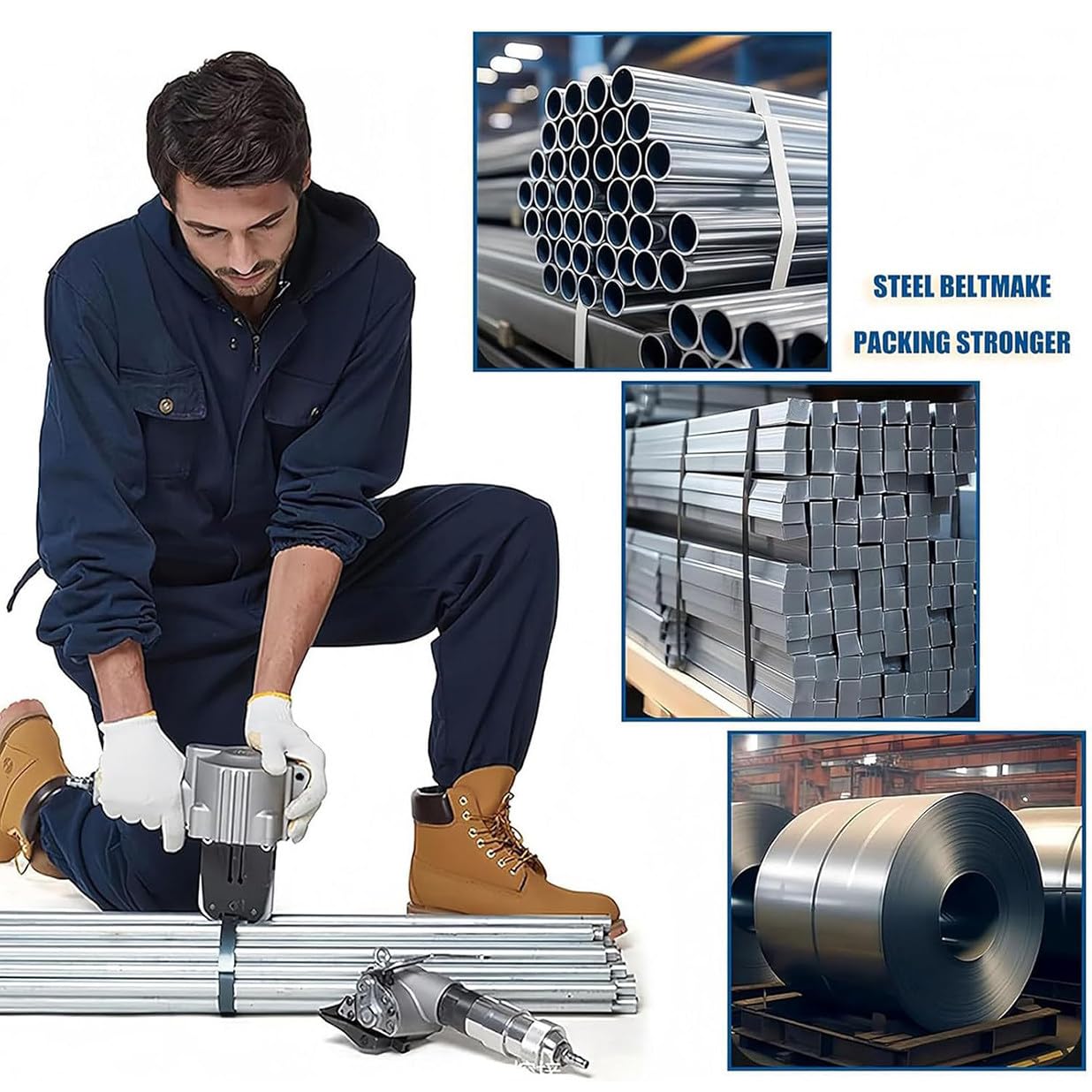 Pneumatic Steel Strapping Machine, 19-32mm Steel Strapping Tensioner + Cutter Sealer, Metal Packaging Machine Steel Banding Tool Heavy Duty Split Type Baler,25mm