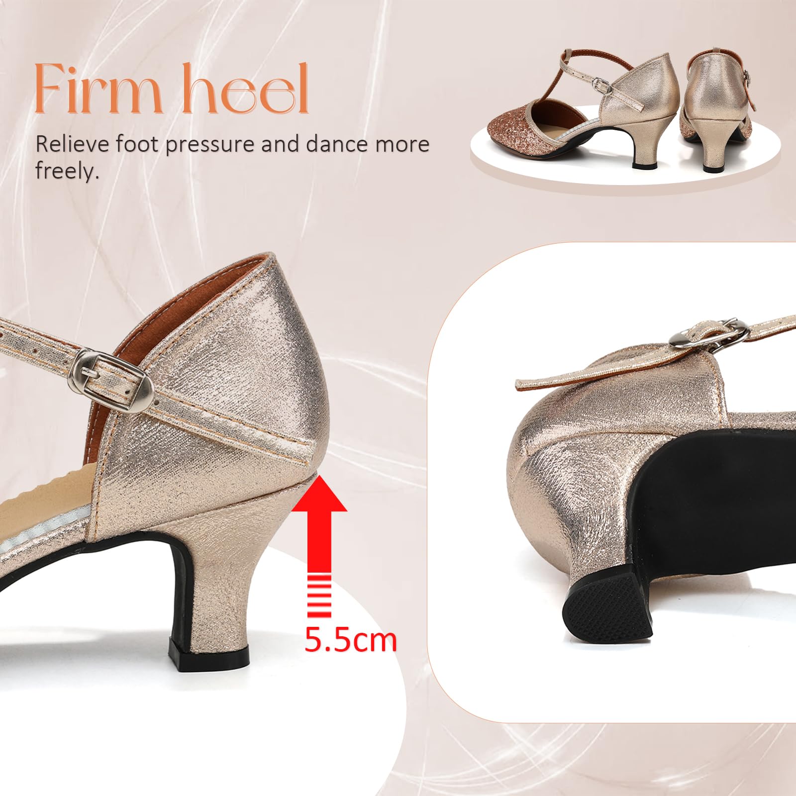 Scarpe da Ballo Latino Americano Donna con Paillettes Punta Chiusa Scarpe Ballo Salsa Tango con Tacco Basso,Tacco di 5.5 cm,FT-135