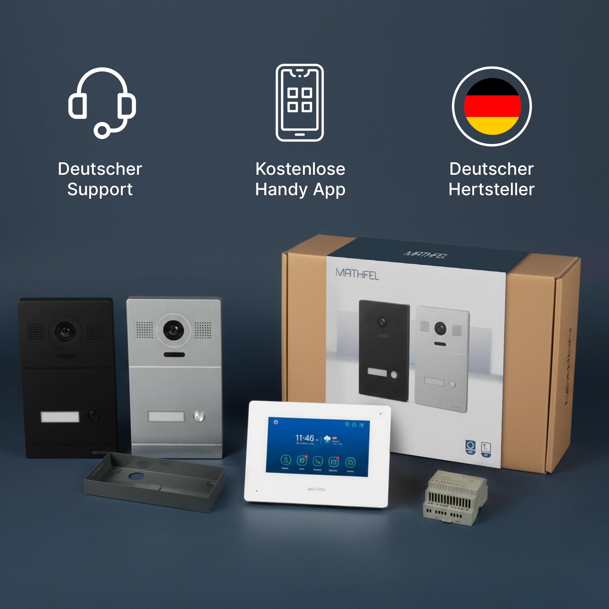 Mathfel 2-Draht IP Video-Türsprechanlage mit Türöffner – Full-HD Kamera, 7" Monitor & App-Steuerung – Smarte Video-Türklingel mit Gegensprechanlage (Silber, 1 Klingeltaster)