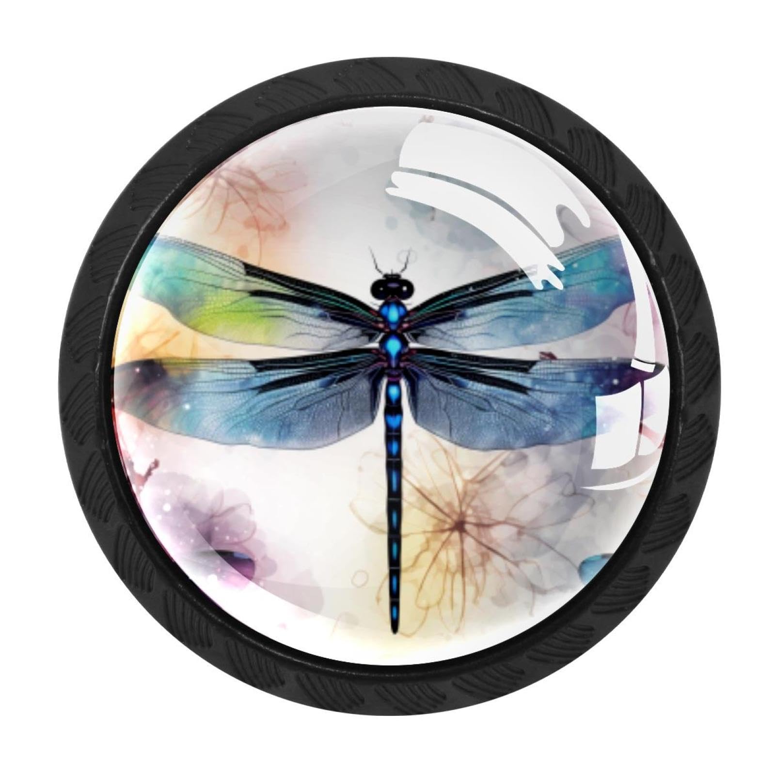 CHENZZZZ Dragonfly Drawer Knobs 4 Pack Crystal Dresser Knobs 35mm Glass Cabinet Knobs for Home Office Bathroom
