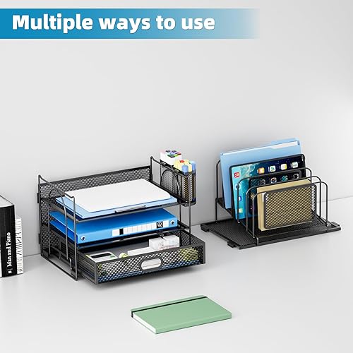 Miniatura 6 de Marbrasse Bandeja organizadora de escritorio de malla, organizador de archivos de escritorio de malla de 4 niveles