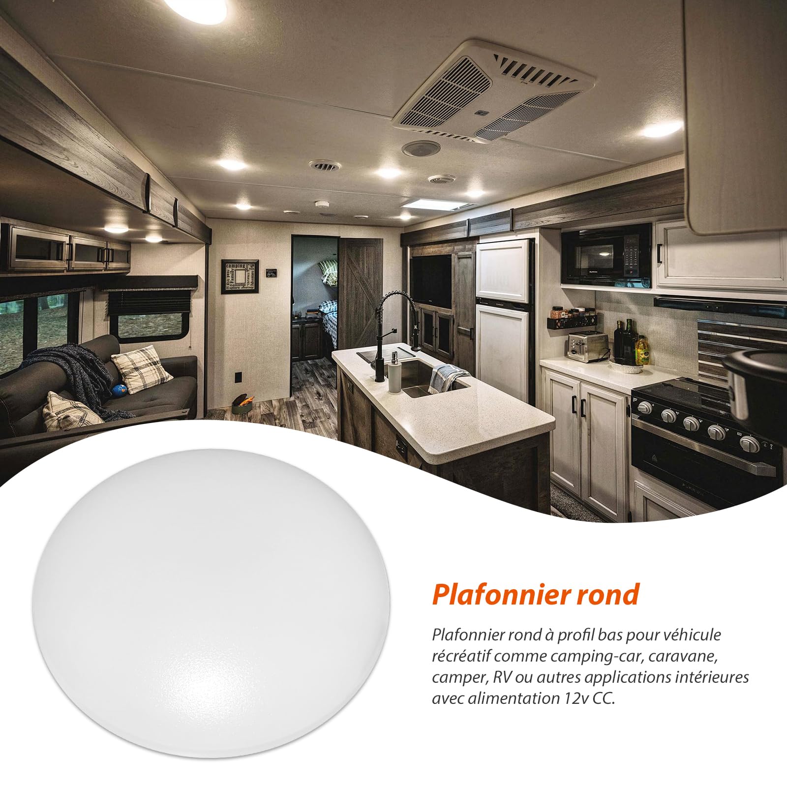 Dream Lighting Éclairage LED pour Caravane Blanc Chaud 3000K Plafonnier 12v Intérieur Camping Car RV 114mm Ronde Set de 2
