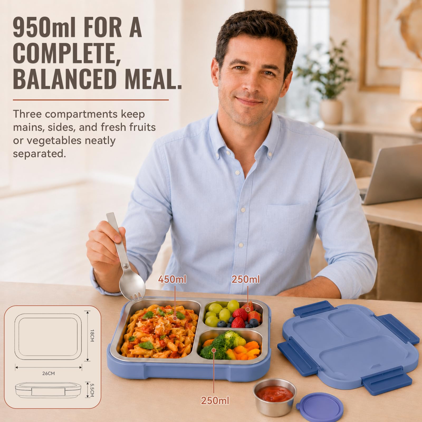 Bugucat Boîte à déjeuner Bento étanche en acier inoxydable pour adultes