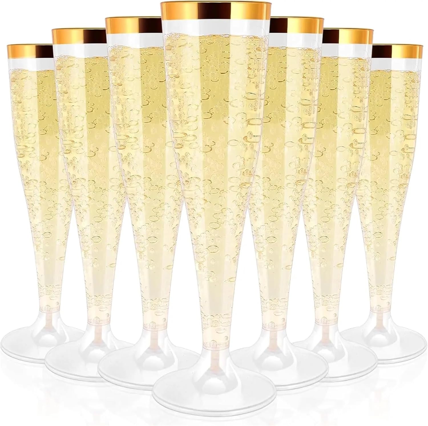 Plastic Champagne Flutes Disposable 100 Pack 4.5oz Clear Gold Rim Plastic Champagne Flutes for Wedding Party