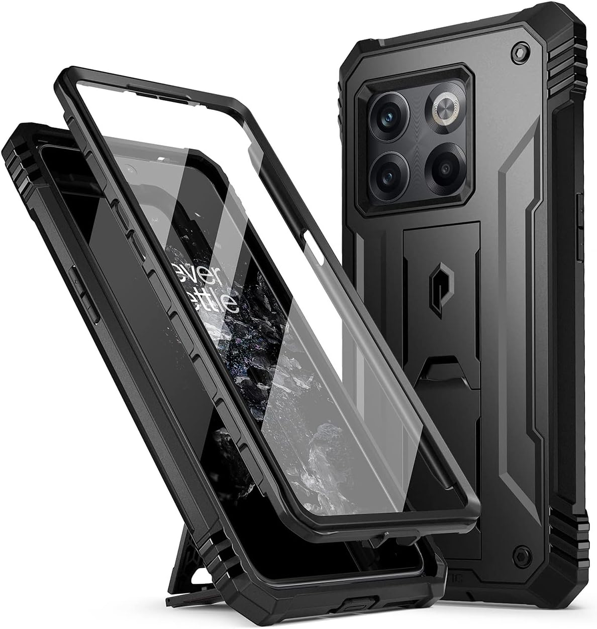 Poetic Revolution Series Designed for Oneplus 10T Case, Full-Body Rugged Dual-Layer Shockproof Protective Cover with Kickstand and Built-in-Screen Protector, Black