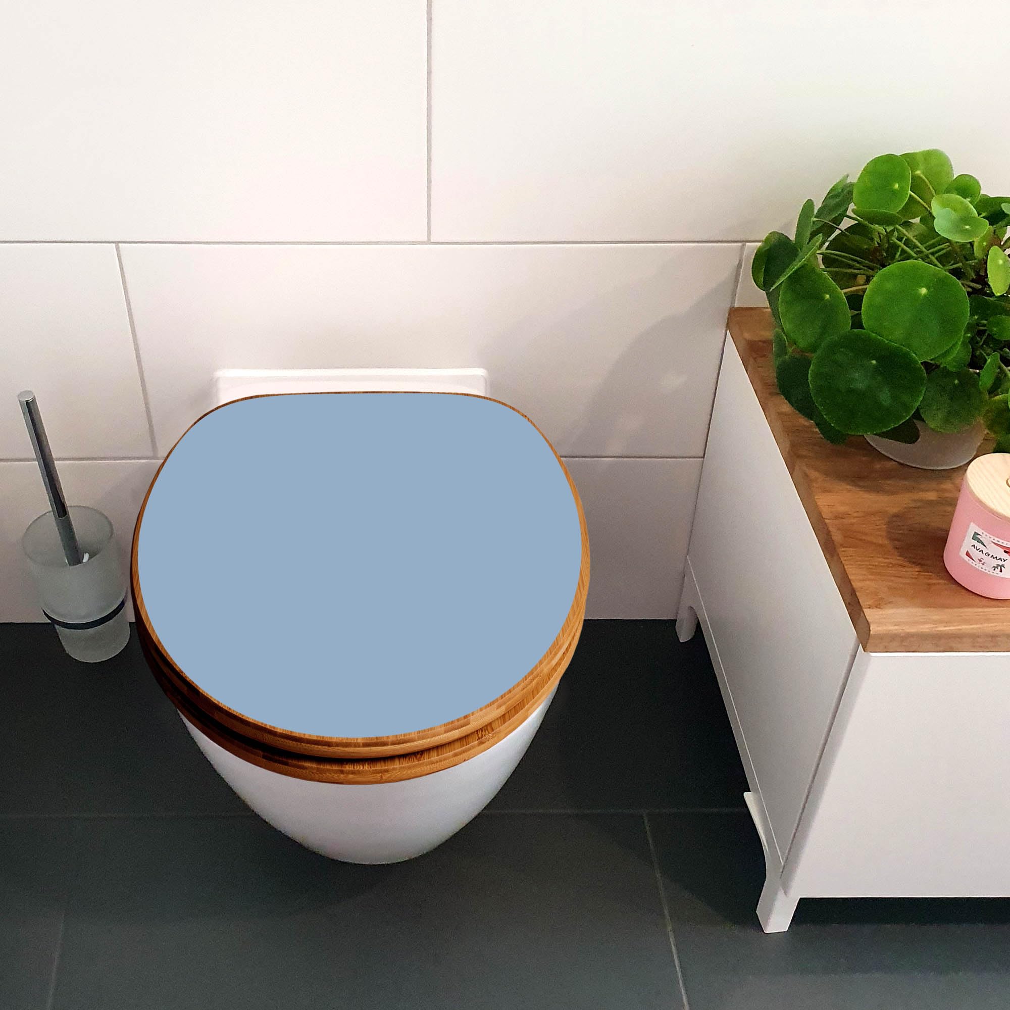 banjado Design WC Sitz Bambus Absenkautomatik 45,8x37,5cm - Toilettendeckel mit Absenkautomatik Holz - hochwertiger Bambus Klodeckel - WC-Sitz für gängigen Toiletten - Farbe Pastellblau