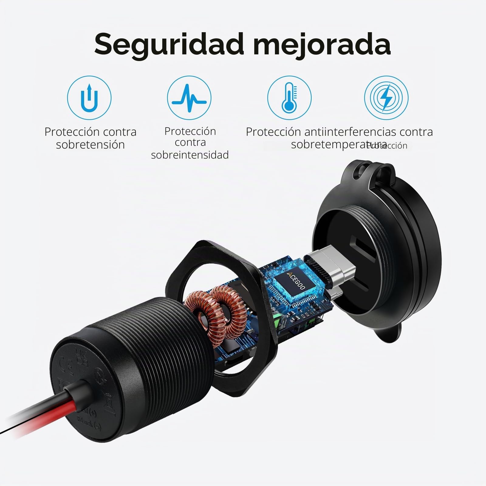 acegoo Toma USB 12V Cargador Multi Puerto Aluminio, PD3.0 USB-C y Quick Charge 3.0 para Coche Camper Enchufe de 12 Voltios Impermeable para Autocaravana Barco Motocicleta (2PCS)