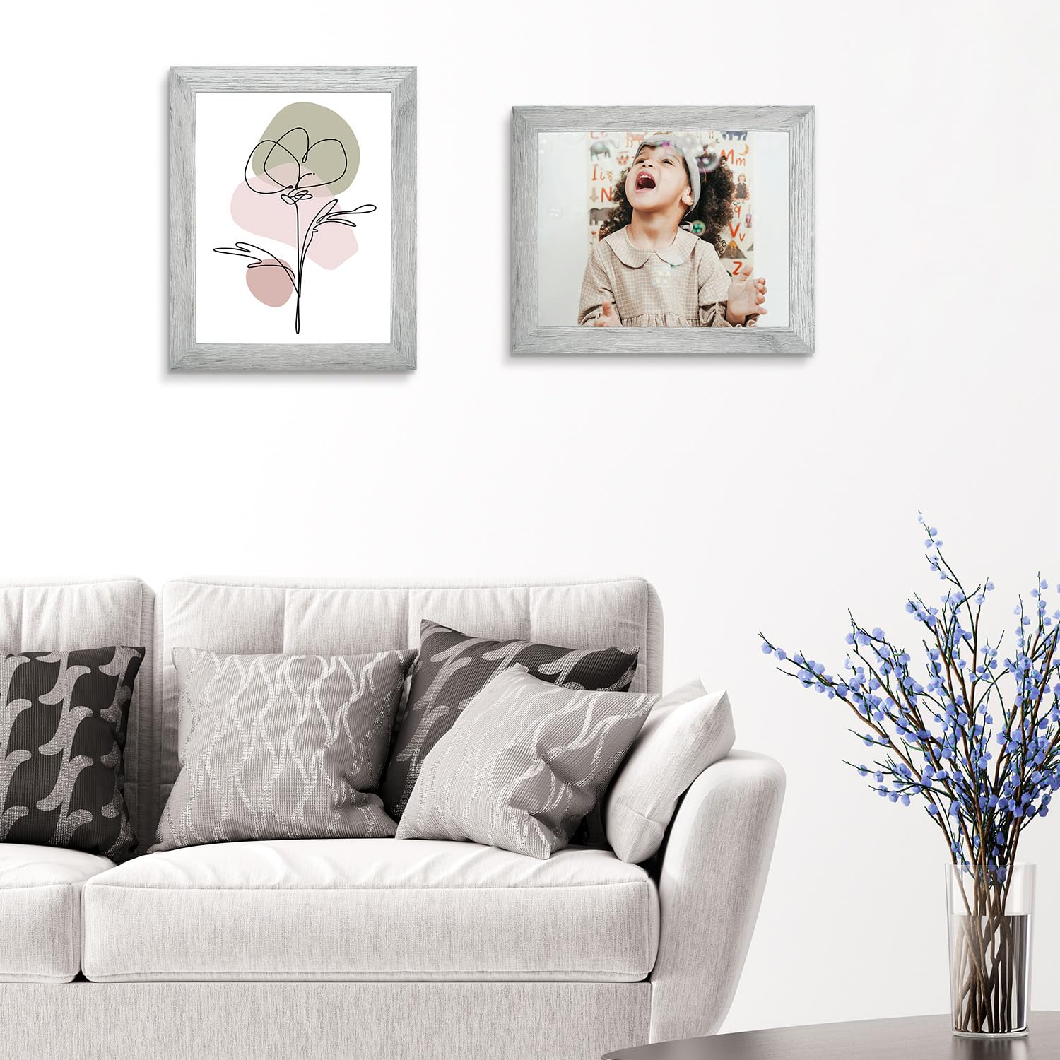 Golden State Art, Zestaw 2, ramka na zdjęcia 11 x 14 - szerokie formowanie - styl słoi drewna - wieszaki z tyłu do ekspozycji na ścianę - idealne na zdjęcia dziecka, wesela, portrety (szary)
