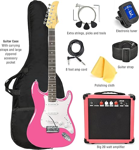 Miniatura 2 de Master Play Guitarra eléctrica de 39 pulgadas, para niñosprincipiantes con kit completo de inicio, amplificador de 20 vatios, 6 cuerdas adicionales,