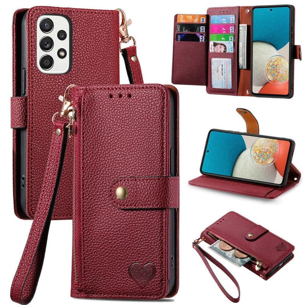 Generic Funda compatible con Samsung Galaxy A36 (color: rojo) con cierre de cremallera, funda de piel con tapa