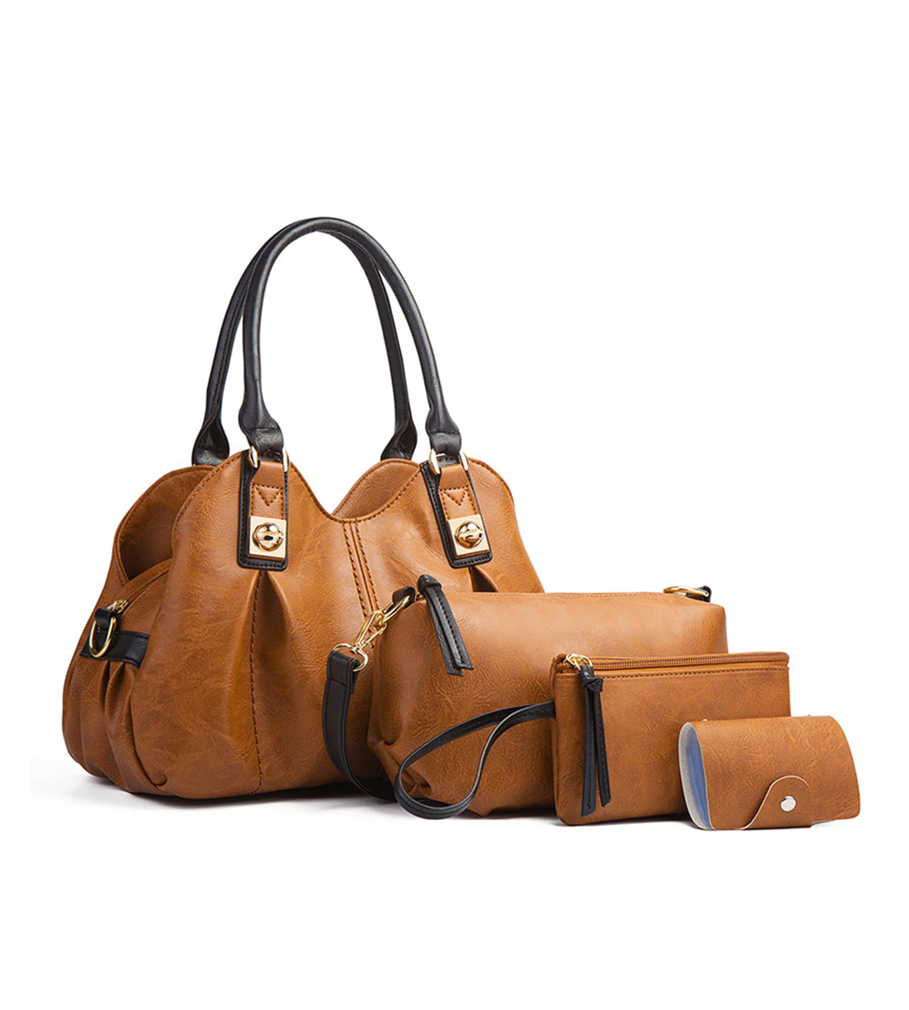 KingTo 4 pcs Retro Tote Handbag Set for Women, Soft Top Handle Satchel