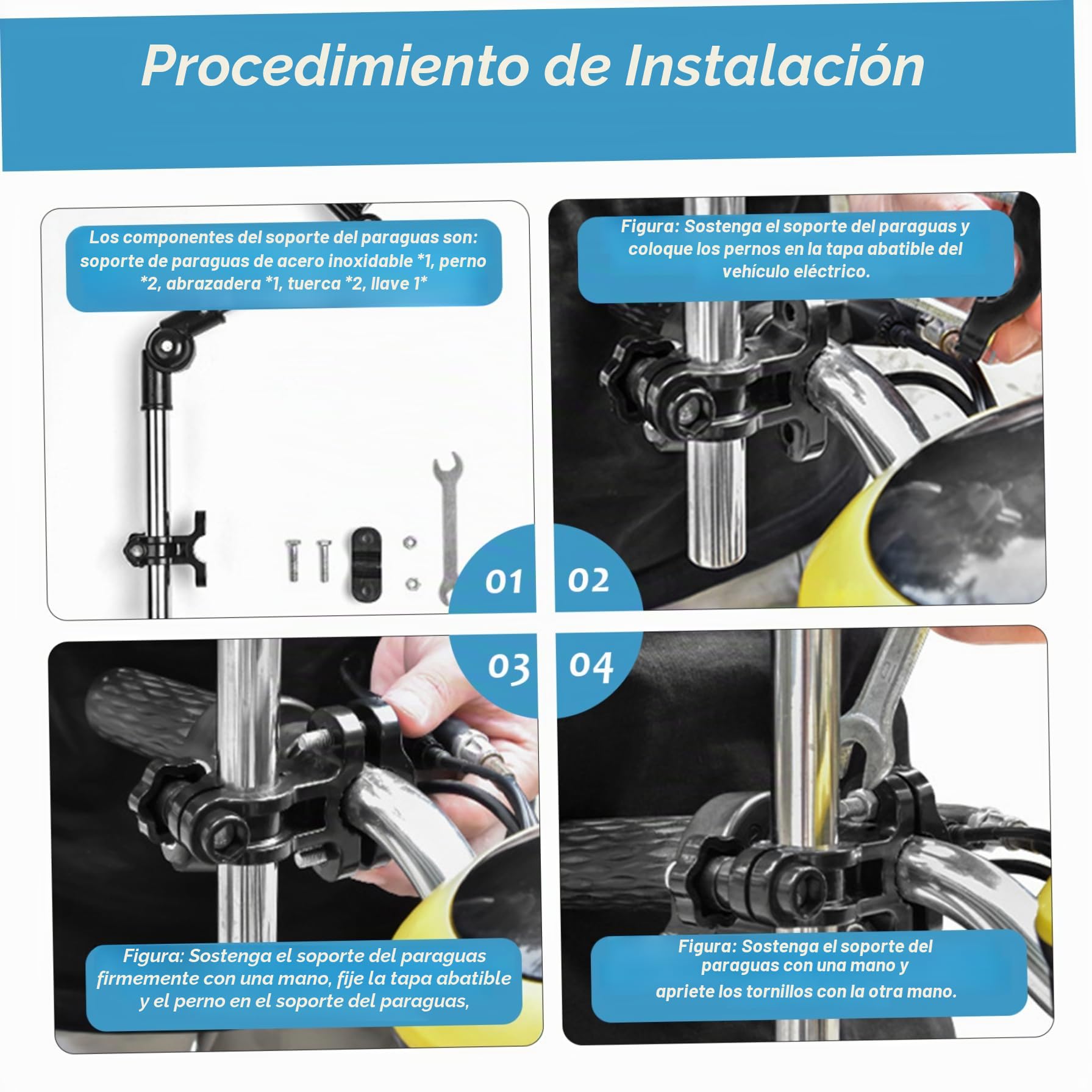 Paraguas para silla de ruedas con abrazadera, paraguas para silla con abrazadera ajustable, protección contra la lluvia/UV, de ruedas, sombrilla extendida de doble cara 40, 9 para cochecito, coc