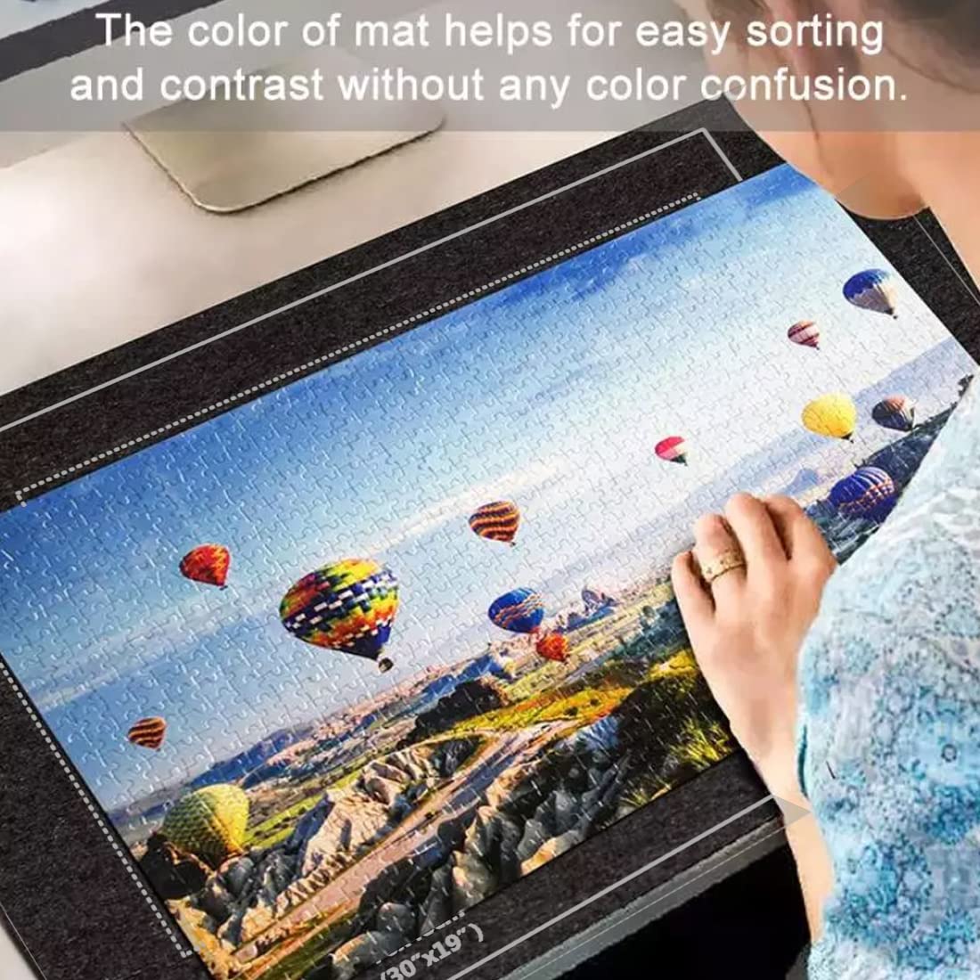 MOZOOSON Tapete Para Puzzle De 1500 Piezas - Alfombra De Fieltro Antideslizante Con 6 Bandejas Clasificadoras, Rollo Para Guardar Rompecabezas De Viaje (118x66 Cm)