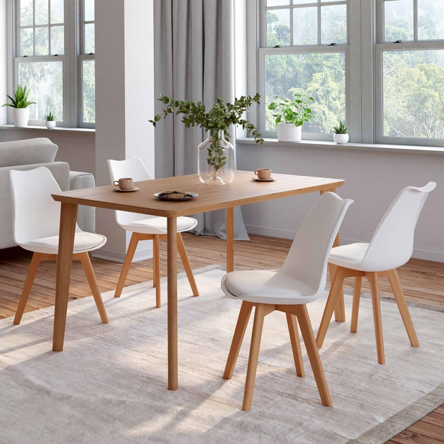 IDMarket - 4er-Set skandinavischer Esszimmerstühle SARA in Weiß