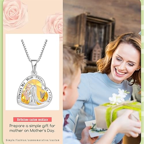 Miniatura 4 de Collar de plata de ley 925 para madre e hija, collar de corazón de amor, regalos de cumpleaños de parte de la hija, piedra natal Always My Mother