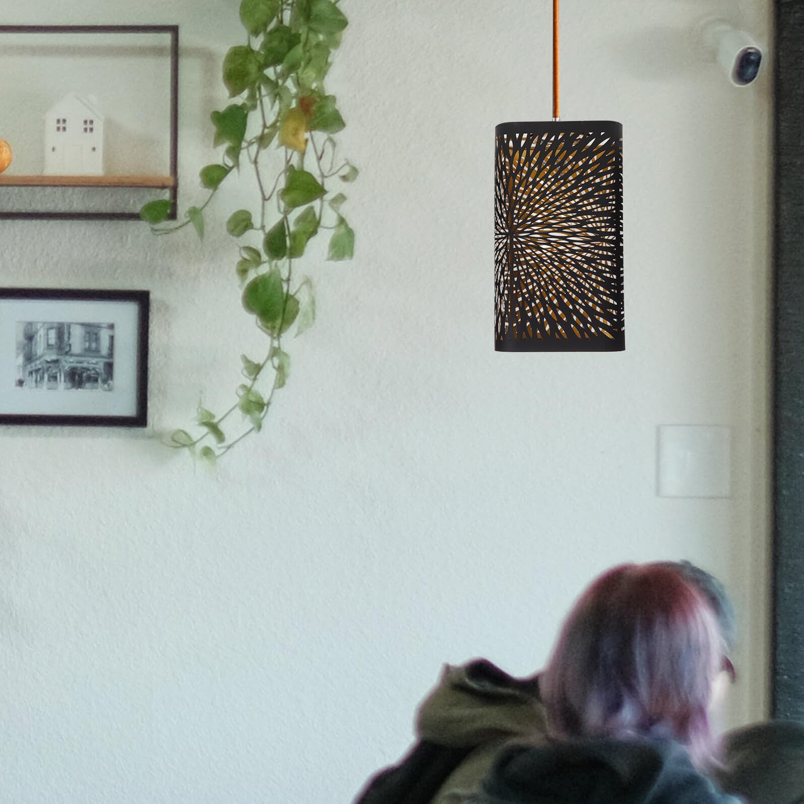 Ipetboom Pantalla Metálica para Lámpara E27 Juego de 2 Pantallas Cuadradas Caladas Negras Diseño de Bosque y Patrón de para Lámparas de Mesa y Escritorio Decorativa