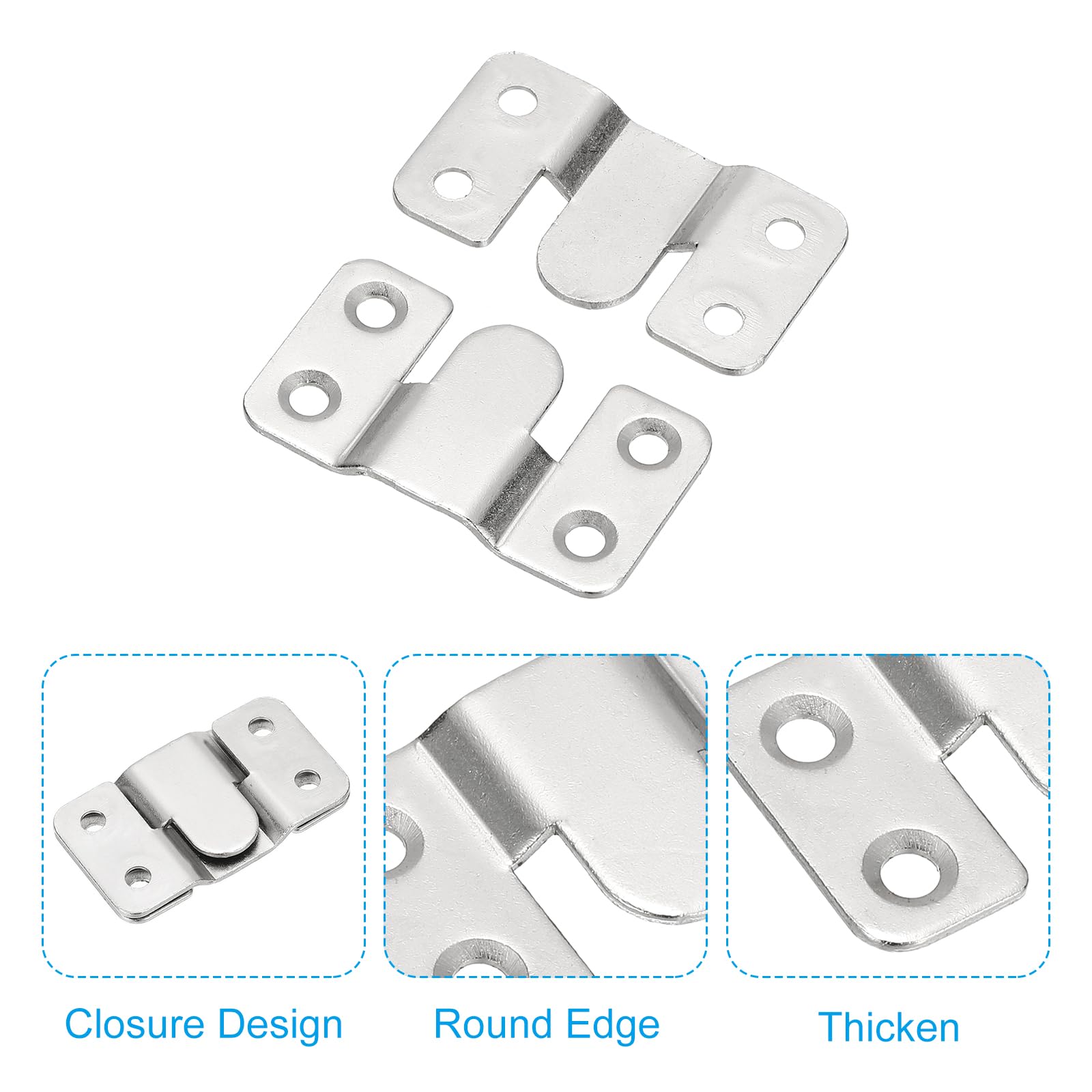 PATIKIL Flush Mount Bracket, 4 Set Interlock Headboard Wall Mounting Brackets Nickel-Plated Steel Photo Frame Mirror Hook Picture Hangers for Large Picture Display, Silver - Image 4