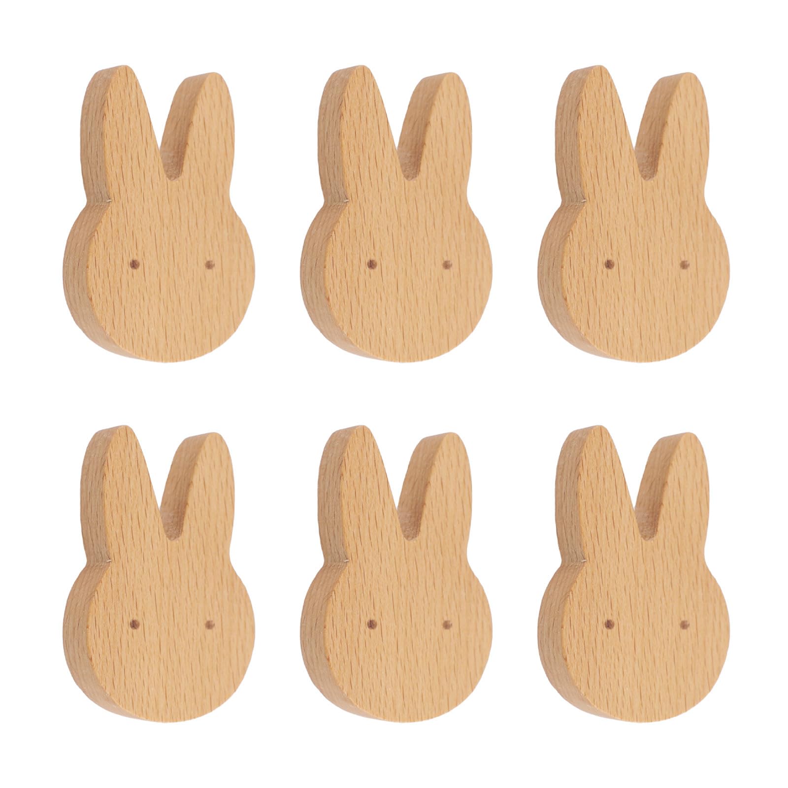 MOROBOR 6PCS Rabbit Shaped Wooden Knobs Single Hole Beech Wood Handles Wood Cupboard Cabinet Handles Knobs for Chest of Drawers with Screws& Expansion Tube