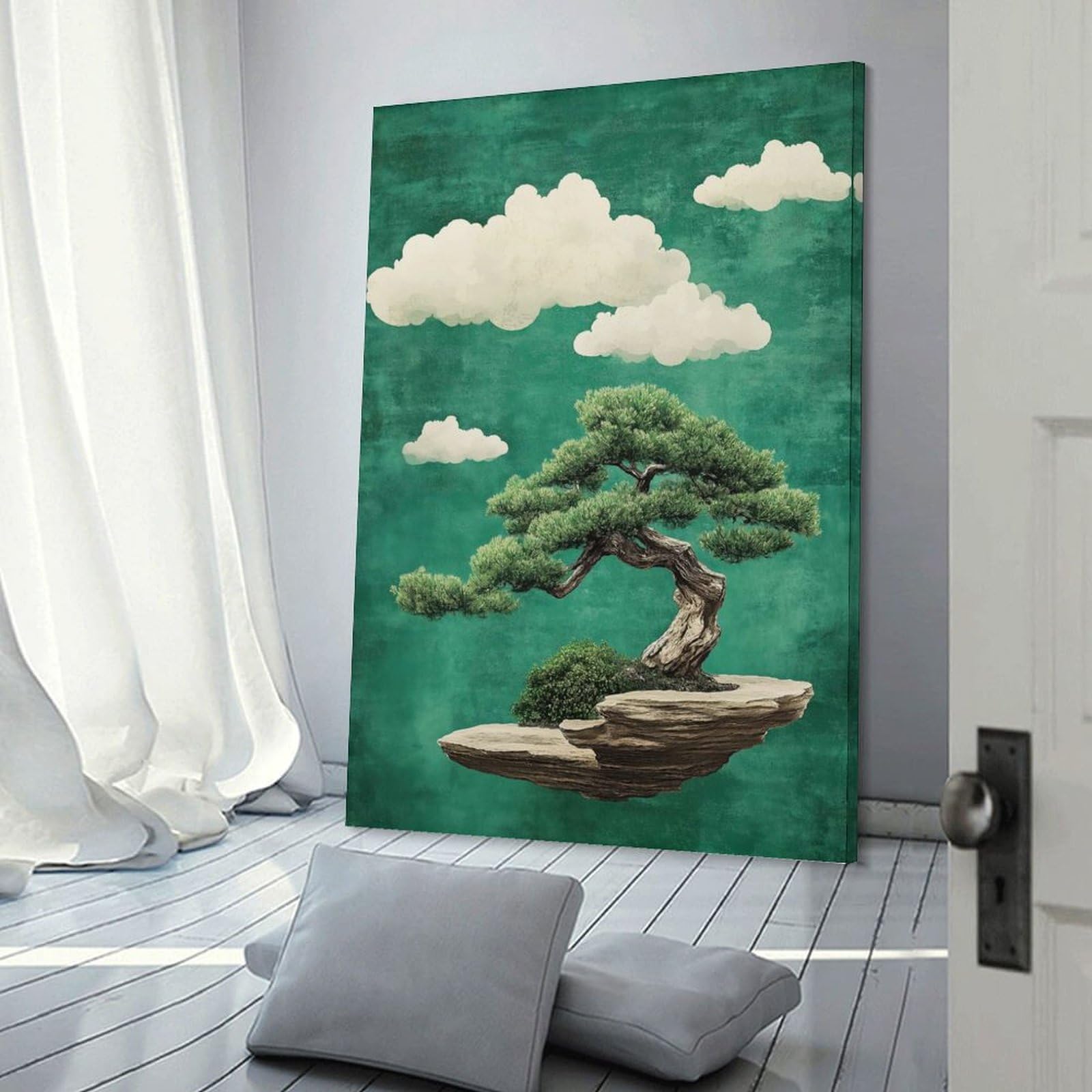 Junmoney Frame-Style-14 Bonsai Tree With Clouds Wall Art Print, 08X12inch(20X30cm), For Workspace Walls, Study Corners Or Bedrooms, A Smart Decor Choice For Study Walls