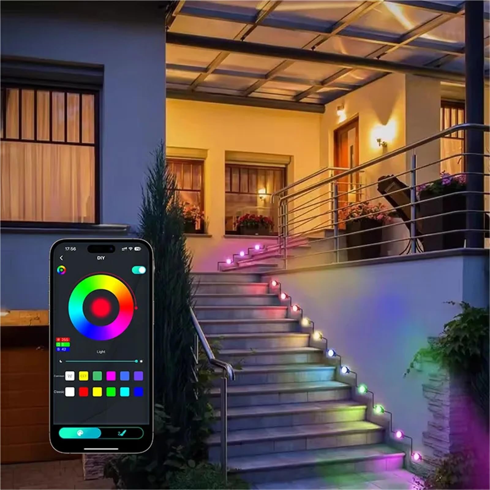 300FT Permanent Outdoor RGB Lights IP67 Waterproof Smart Eave Light DIY Scenes for House Roof Decor Christmas Holiday Daily(15M)