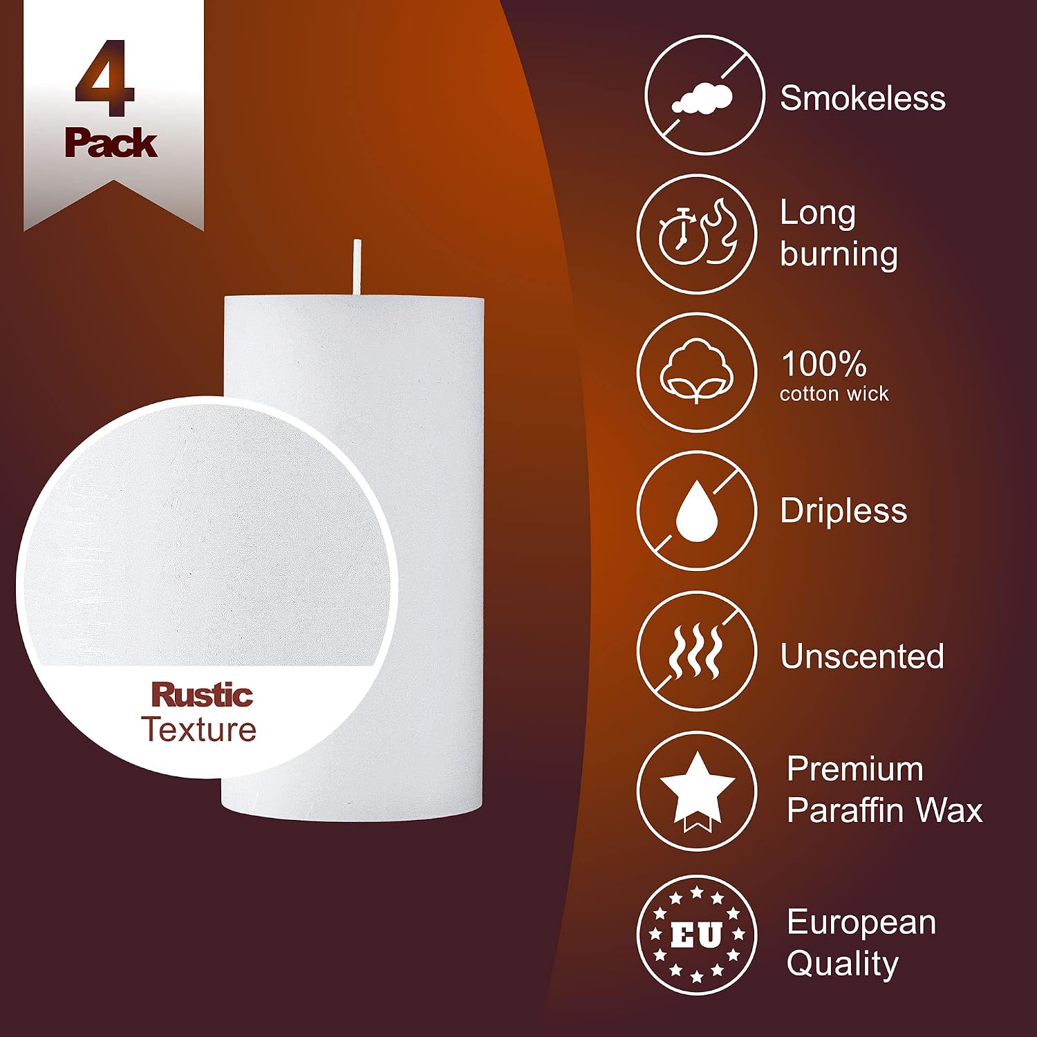 SPAAS Rustic White Pillar Candles - 2.7" X 5" Decorative Candles Set of 4 - Clean Burning and Dripless Unscented Rustic Pillar Candles for Home Decorations, Party, Weddings, Spa, Restaurant