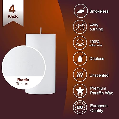 Miniatura 3 de SPAAS - Velas rústicas de pilar blanco, juego de 4 velas decorativas de 2.7 x 5 pulgadas, velas rústicas sin perfume de combustión limpia y sin