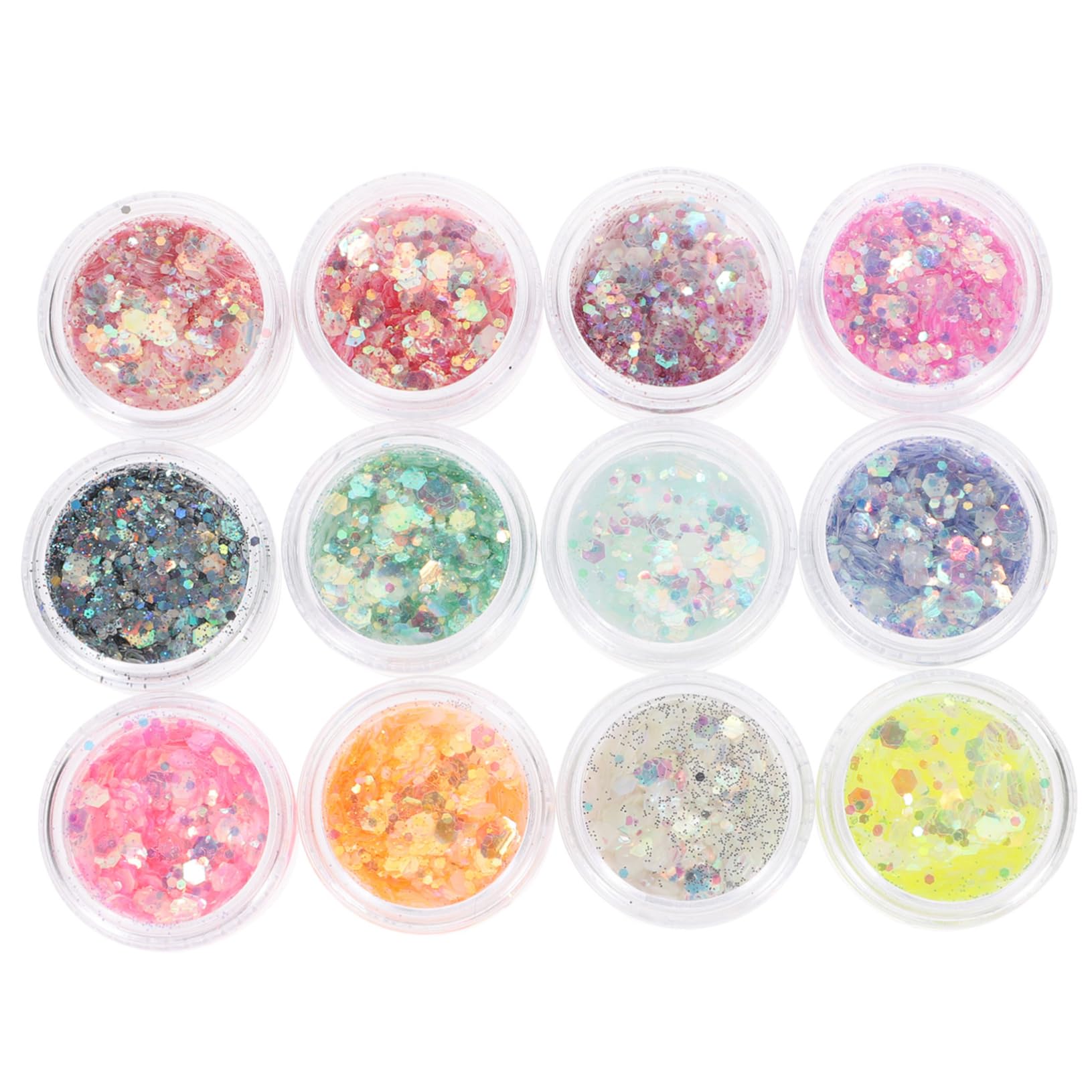 HONMEET Nail Glitter Sequins 12 Colors Luminous Sequins Glitter Highlighters Makeup Festival Accessories to Apply